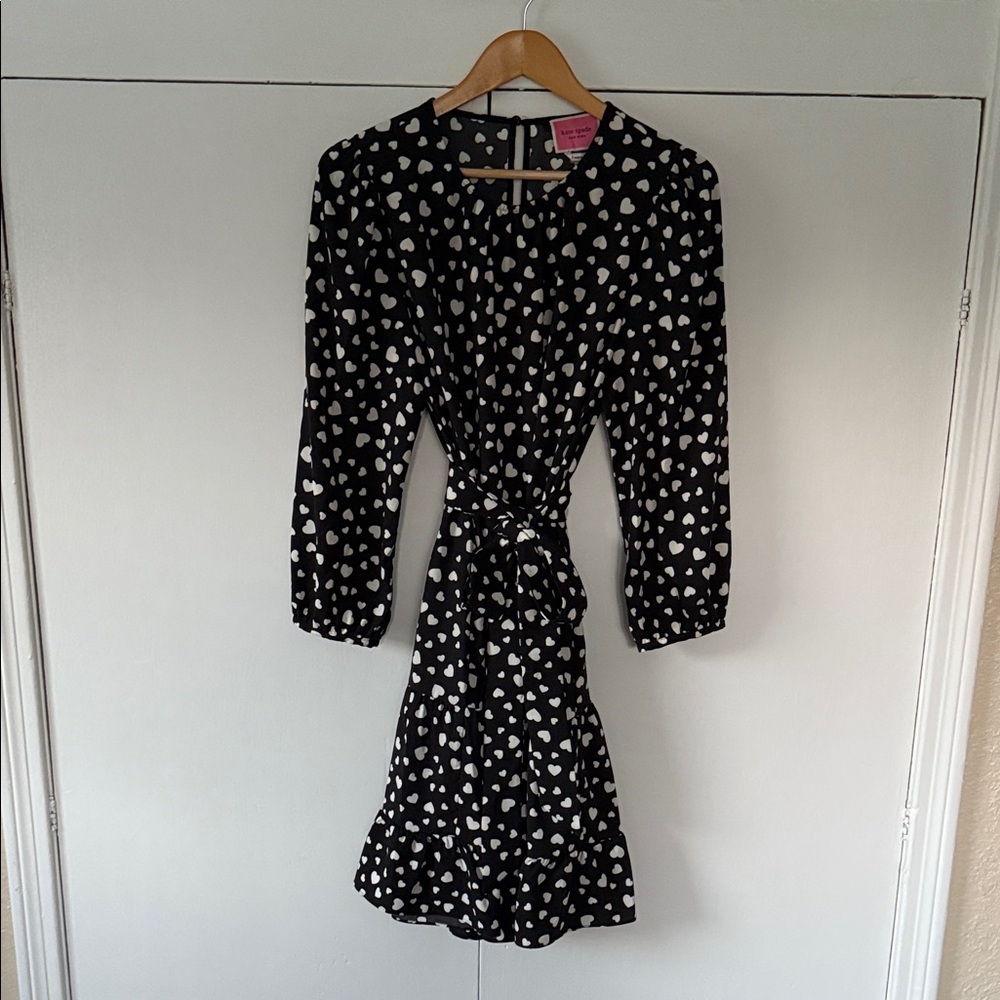 Kate Spade Black Dress with White Heart Design L